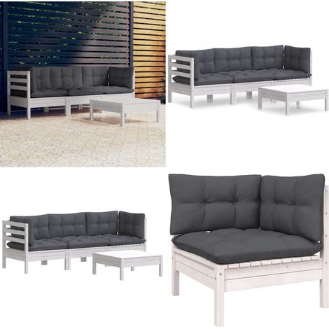 4-tlg. Garten-Lounge-Set mit Anthrazit Kissen Kiefernholz - Gartensessel - Loungesessel - Gartenmöbeln - Outdoor Möbel - Rattan Sessel - Home & Living (1/5)
