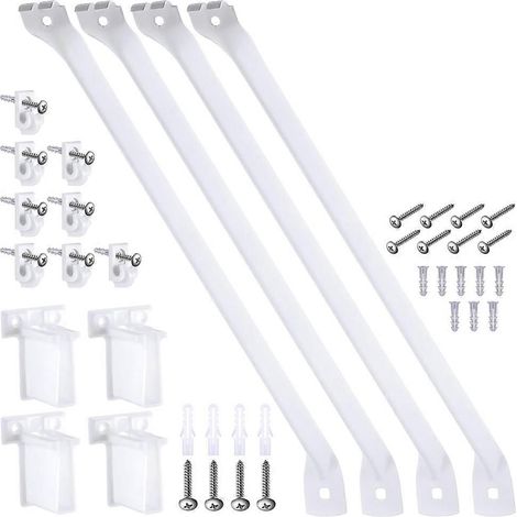 Ce kit de support pour étagère métallique de 12 pouces, composé de 16 pièces, comprend 4 supports de penderie, 8 clips muraux à montage sous plan et 4 supports d'extrémité pour étagère métallique. (1/5)