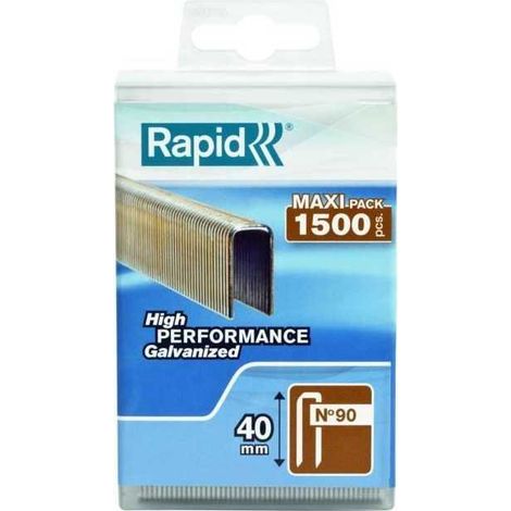 Grapas planas de alambre galvanizado n° 90/40 mm - 1500 piezas - Caja de polipropileno - RAPID-ISABERG - 5000127