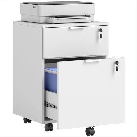 Meuble de rangement de bureau 2 tiroirs verrouillables blanc 42 (1/5)