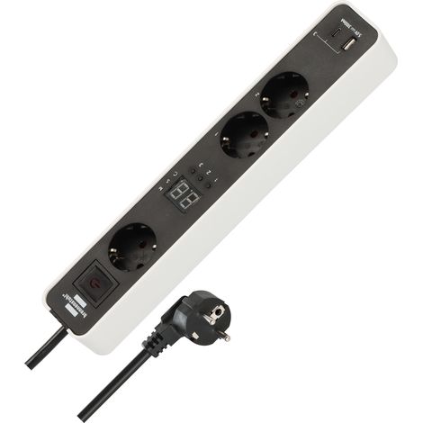 Multiprise 3 prises avec compte à rebours et USB A et C, multiprise avec 2 prises commutables et 1 multiprise permanente, 3 minuteries indépendantes, interrupteur et câble de 1,5 m
