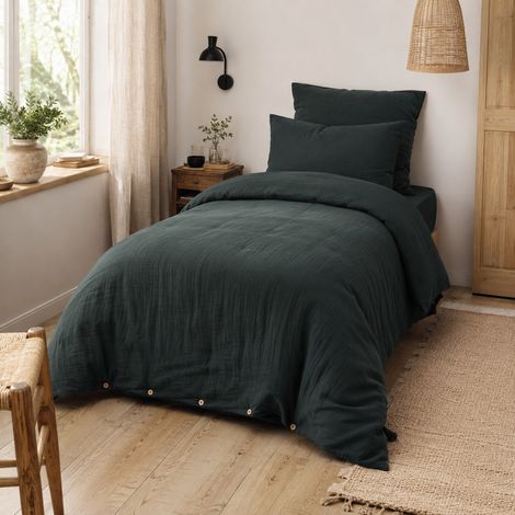 Housse de Couette 140 x 200 cm – Double Gaze de Coton 125 g/m² – Gaïa Sapin (1/3)