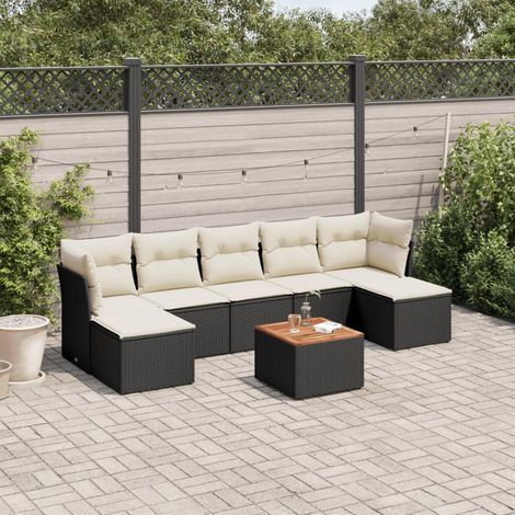 vidaXL Salon de jardin 8 pcs avec coussins noir résine tressée (1/5)