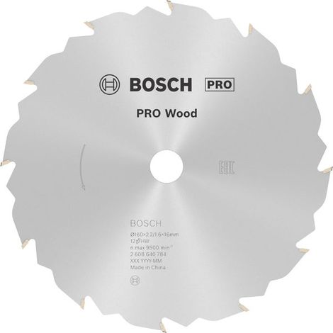 Bosch PRO Wood Circular Saw Blade 160 x 2.2 x 16 mm T12 2608640784