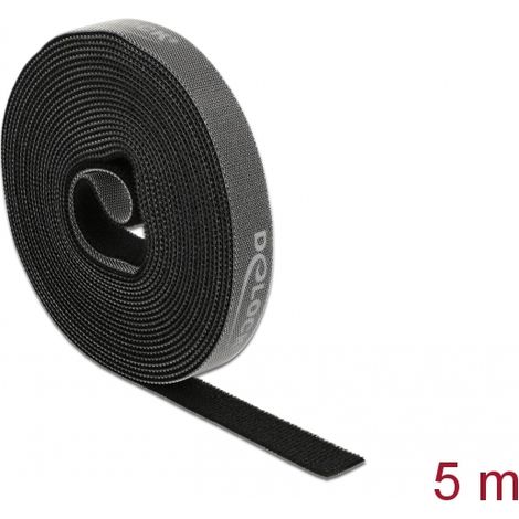 Delock Cinta de gancho y bucle en rollo LA 5 m x AN 15 mm negra
