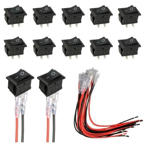 Mini interrupteur à bascule T85 KCD1-101 Interrupteur à bascule SPST 2 broches avec câblage Noir (10 pièces) (1/4)