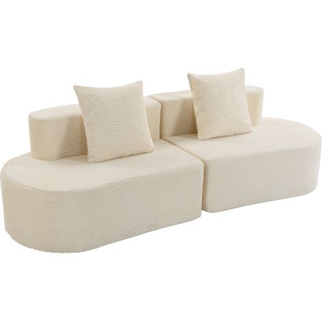 Canapé 3 places - HOMCOM - incurvé - assise profonde - entièrement compressé sans montage - velours côtelé - 245x86x82cm - crème (1/5)