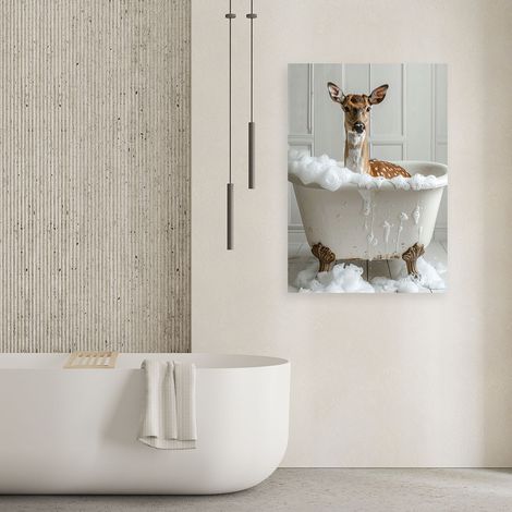 Wandbild Hirsch in einer Badewanne mit Schaum beige 60x90 (1/4)