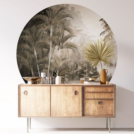 Sticker mural rond / cercle - Forêt Tropicale - Diamètre 30 cm - Adhésif MAT (1/3)