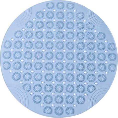 Tapis de bain en PVC anti-dérapant rond de 30 × 30 cm, tapis de salle de bain antibactérien, lavable en machine, avec trous d’évacuation et ventouses, pour baignoire, couleur bleue