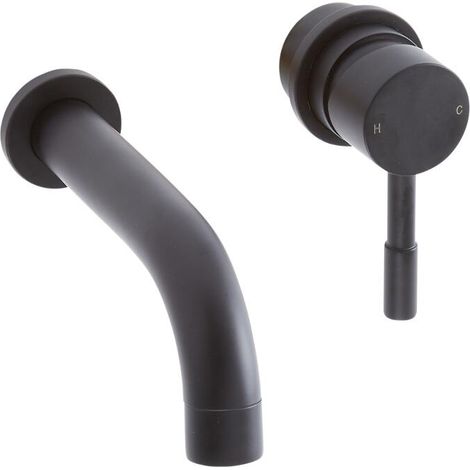 Milano Nero Bathroom Wall Mounted Mono Basin Mixer Tap with Lever Handle - Black (1/5)