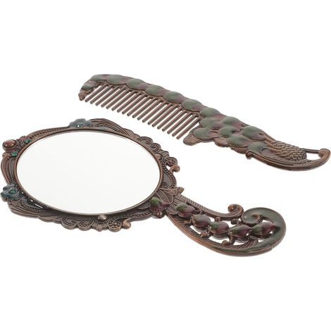 Miroir Compact Vintage avec Peigne Alliage Rouge - Petit Miroir de Poche Maquillage pour Femme Fille Sac à Main (1/5)