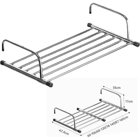 Stendino Relaxdays - per appendere termosifoni e stendibiancheria da balcone, piccolo, capacità di asciugatura 3 m, bianco, lungo 50 cm, retrattile 68-120 cm (1/5)