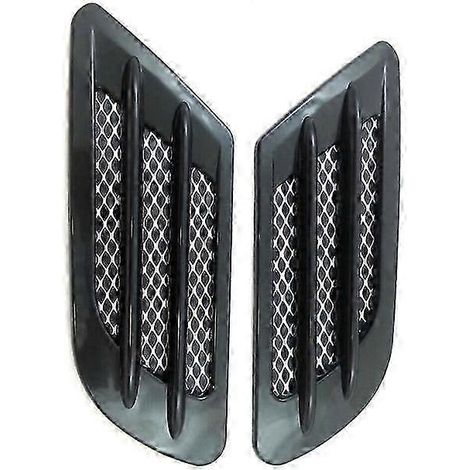 Lot de 2 pièces de garnitures de grilles d'aération latérales pour capot de voiture, noir et argent, autocollant décoratif.