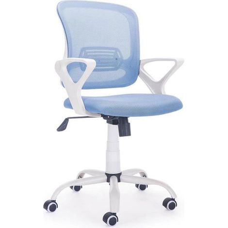 Chaise de bureau réglable en hauteur coloris bleu - blanc, Largeur 60 cm x Profondeur 60 cm x hauteur 93 -101 cm - JUANIO (1/3)