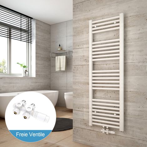 Heilmetz Radiadores toalleros de agua conexión intermedia Incluye conexiones de radiador 120x40cm Blanco Radiador + Blanco Válvula