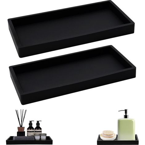 2 Plateau, Résine, Rectangulaire, Noir, 20x10x2cm, Salle De Bain (1/5)