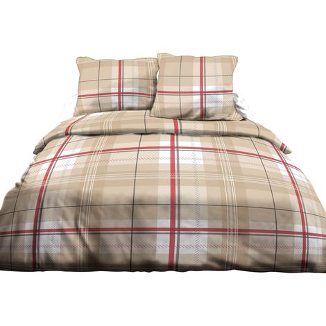 Housse de Couette 220x240 + 2 taies Coton 57 Fils Rouge (1/2)