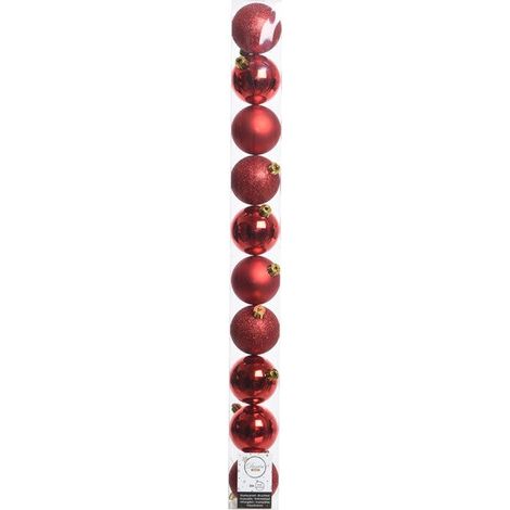 Tube de 10 boules pour arbre de Noël rouge