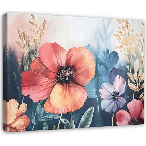 tableau pour chambre salon cuisine sur toile champ de fleurs pastels 120x80 (1/3)
