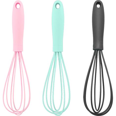 Lot de 3 mini fouets de cuisine colorés en silicone de qualité supérieure - Mini fouets pour œufs, idéaux pour remuer et cuisiner. (1/5)