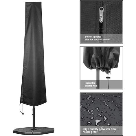 Sonnenschirmhülle 220 x 30 x 50 cm – Wasserdichtes, reißfestes 210D-Oxford-Gewebe – Vollständiger Schutz ⌀400 cm (rund) / 240 x 330 cm (rechteckig) – Verstärkter Reißverschluss – Schwarz
