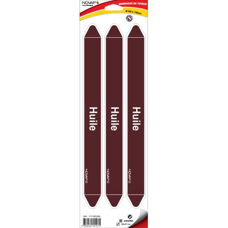 Planche de 3 marqueurs de tuyauterie 355 x 37 mm pour Ø 50 à 70 mm - Huile - 4701271