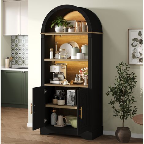 Credenza alta 76,2/40,1/180 cm nera con LED e ripiano regolabile (1/5)