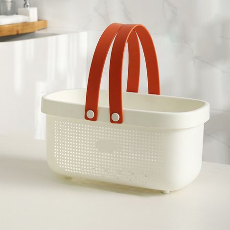 Panier de douche de rangement en plastique avec poignée, grande capacité, égouttoir, organisateur de produits de toilette pour salle de bain (1/5)