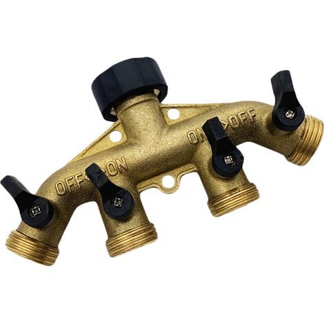 Vanne 4 voies en laiton 3/4 pouces distributeur d'eau raccord tuyau irrigation jardin (1/5)