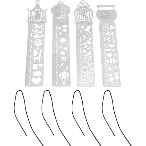 Règle en métal perforé portable avec 4 pochoirs dessins animés pour peinture et marque-pages (1/5)