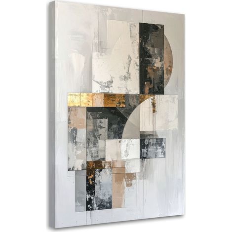 Impresión de Imagen, Abstracción geométrica en blanco gris beige y detalles dorados, 30x45 (1/5)