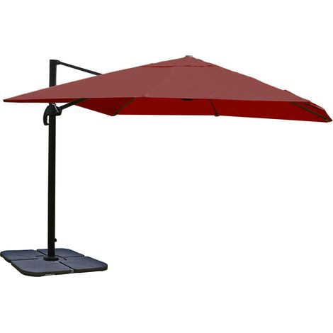 Ombrellone parasole decentrato HHG-239 3x3m bordeaux girevole con base