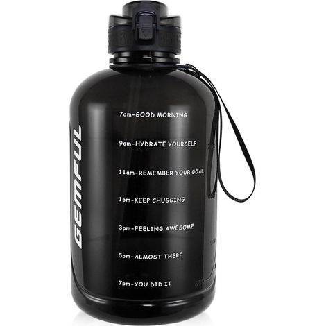 3L Trinkflasche mit Strohhalm und Zeitmarkierungen, BPA-frei, auslaufsicher, schwarz (1/5)