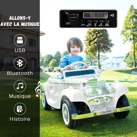 Elektrisches Retro-Kinderauto - HOMEMiYN - Klassischer Stil und sicheres Fahren - Weiß