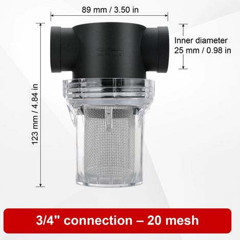Filtre en ligne (3-4 pouces femelle, maille 20) pour système d'irrigation domestique, débit élevé, lavable, en acier inoxydable 304, diamètre nominal DN15, DN20, DN25 (1/5)