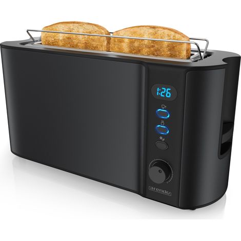 Arendo Automatik 2 Scheiben 1000W Langschlitz Toaster, Auftaufunktion, Wärmeisolierendes Doppelwandgehäuse, Schwarz (1/5)