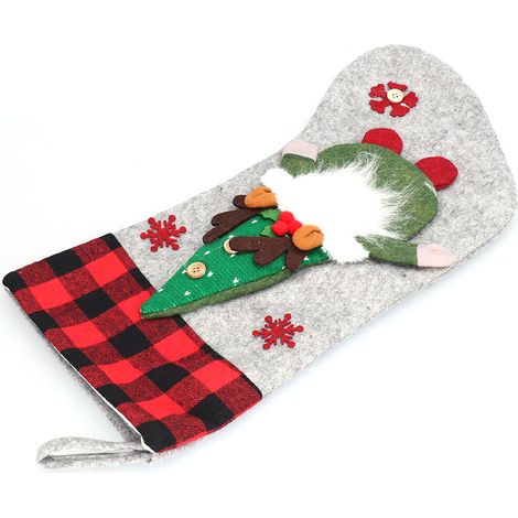 Chaussette de Noël avec poupée sans visage - Décoration pour la maison, la boutique, les fêtes, sapin de Noël, sac cadeau, pendentif gris (1/5)