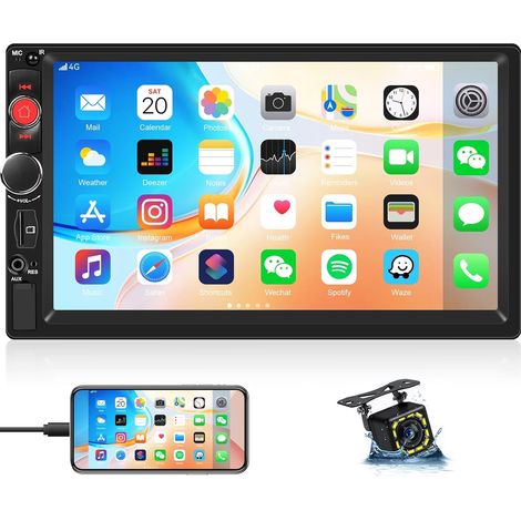 Autoradio 2 DIN écran 7 Pouces avec Mirror Link Bluetooth FM Radio EQ Commandes au Volant Caméra de Recul Entrée USB Entrée Auxiliaire (1/5)