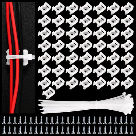 50 Sets 22.3 x 15.9 mm Saddle Type Cable Ties, Saddle Type Cable Holder, with M3.5 Screws and Cable Ties, for Wire Management, White