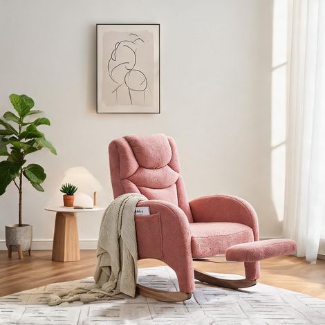 Fauteuil à bascule en tissu Teddy rose pour salon en teddy (1/5)