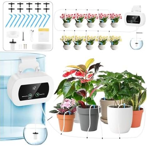 Système D'arrosage Automatique D'intérieur pour 10 Plantes en Pot, 300 Modes Arrosage Kit D'irrigation Goutte à Goutte Automatique Rechargeabilité pour Interieur, Balcons