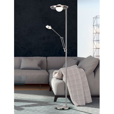 LED Deckenfluter BARRIE mit Leselampe verstellbar Silber 181cm (1/5)