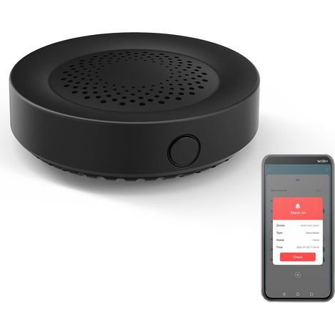 Alarme sirène intelligente : forte 100 dB, 32 types de sons d'alarme disponibles, télécommande, noir, modèle ZA03 (1/5)