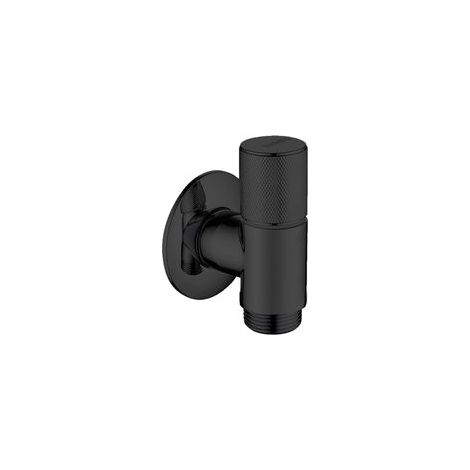 Robinet d'équerre G1/2" avec design ultra fin pour une utilisation dans des espaces restreints - Montage mural - Laiton chromé - Pour lavabo de cuisine - Noir mat (1/5)