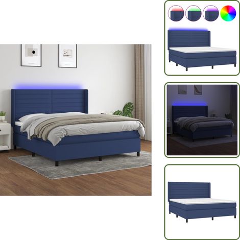 Boxspringbett mit Matratze & LED Blau 160x200 cm Stoff - Boxspringbett - Doppelbett - Schlafsofa - Blau - Bettauflage (1/5)