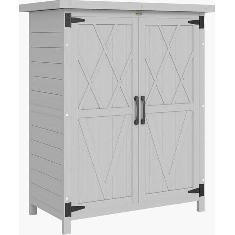 Abri de jardin armoire de jardin 3 étagères 2 portes toit en tôle galvanisé étanche bois massif 75 x 40 x 90 cm gris (1/5)