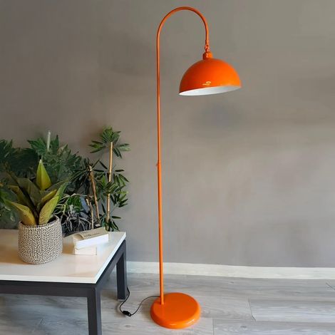 Lampadaire moderne en métal orange – Culot E27 – Hauteur 170 cm – Diamètre 37 cm – Pour salon ou chambre – Ampoules halogènes et LED