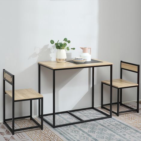 Set da pranzo con tavolo e 2 sedie, set compatto di tavolo e sedie per sala da pranzo, soggiorno, cucina, con struttura in metallo