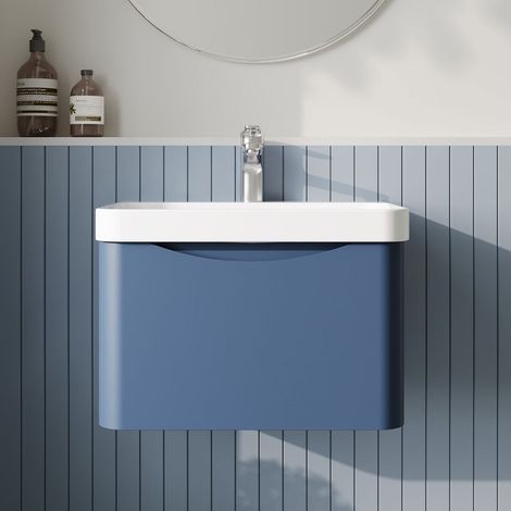 Nuie Lunar Wall Hung 1-Drawer Vanity Unit with 1TH Thin-Edged Basin 600mm Wide - Satin Blue (1/5)